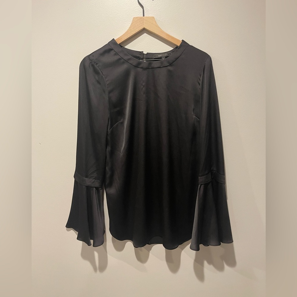 BCBG Long Sleeve Black Satin Top, NWOT